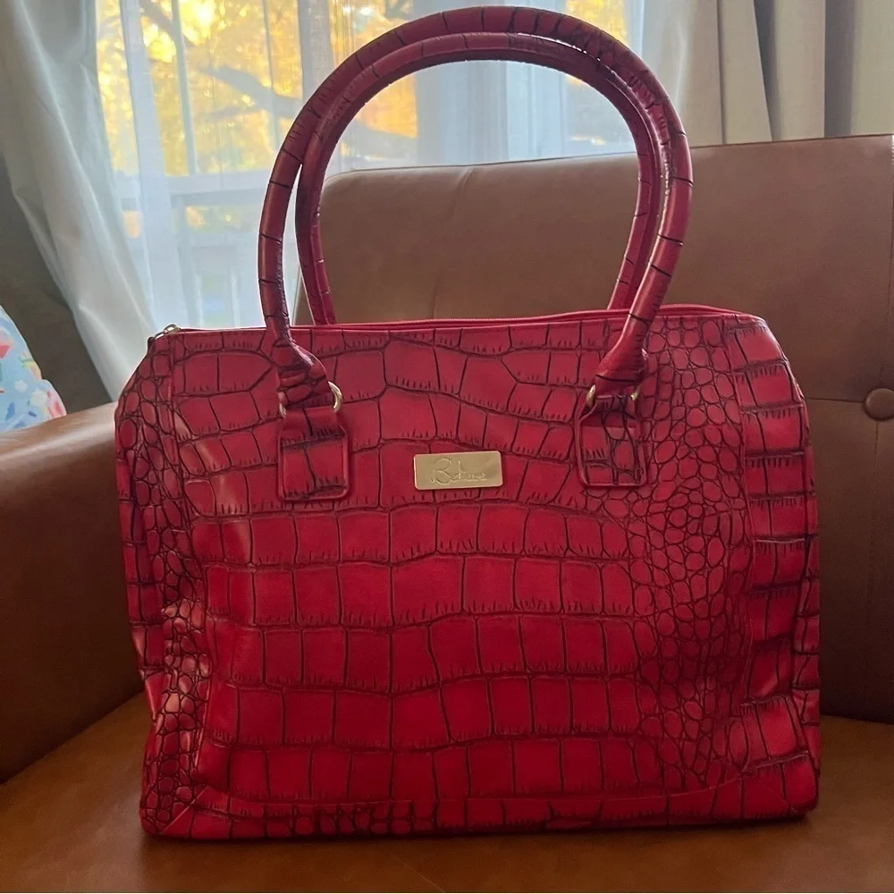 Women’s Red Crocodile Alligator Print Satchel Top Handle Purse Tote Bag